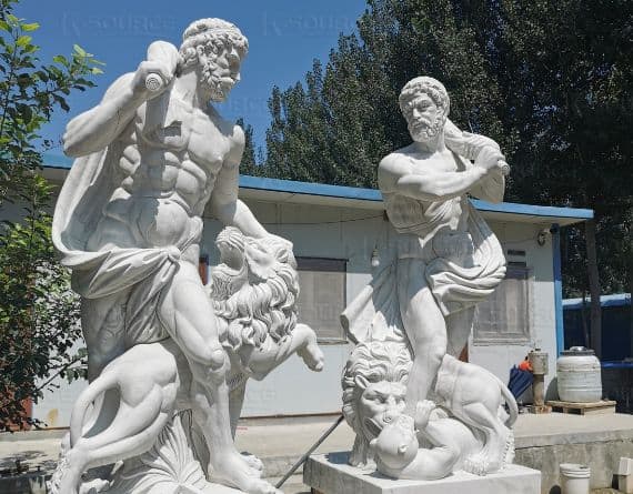 Marble Hercules Fighting Lion Statue