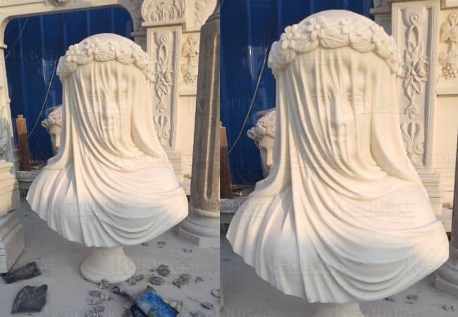The lightly carved garland makes marble cloth statue is more natural