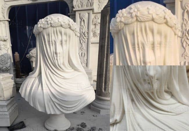 Show it from three angles about this marble statue silk