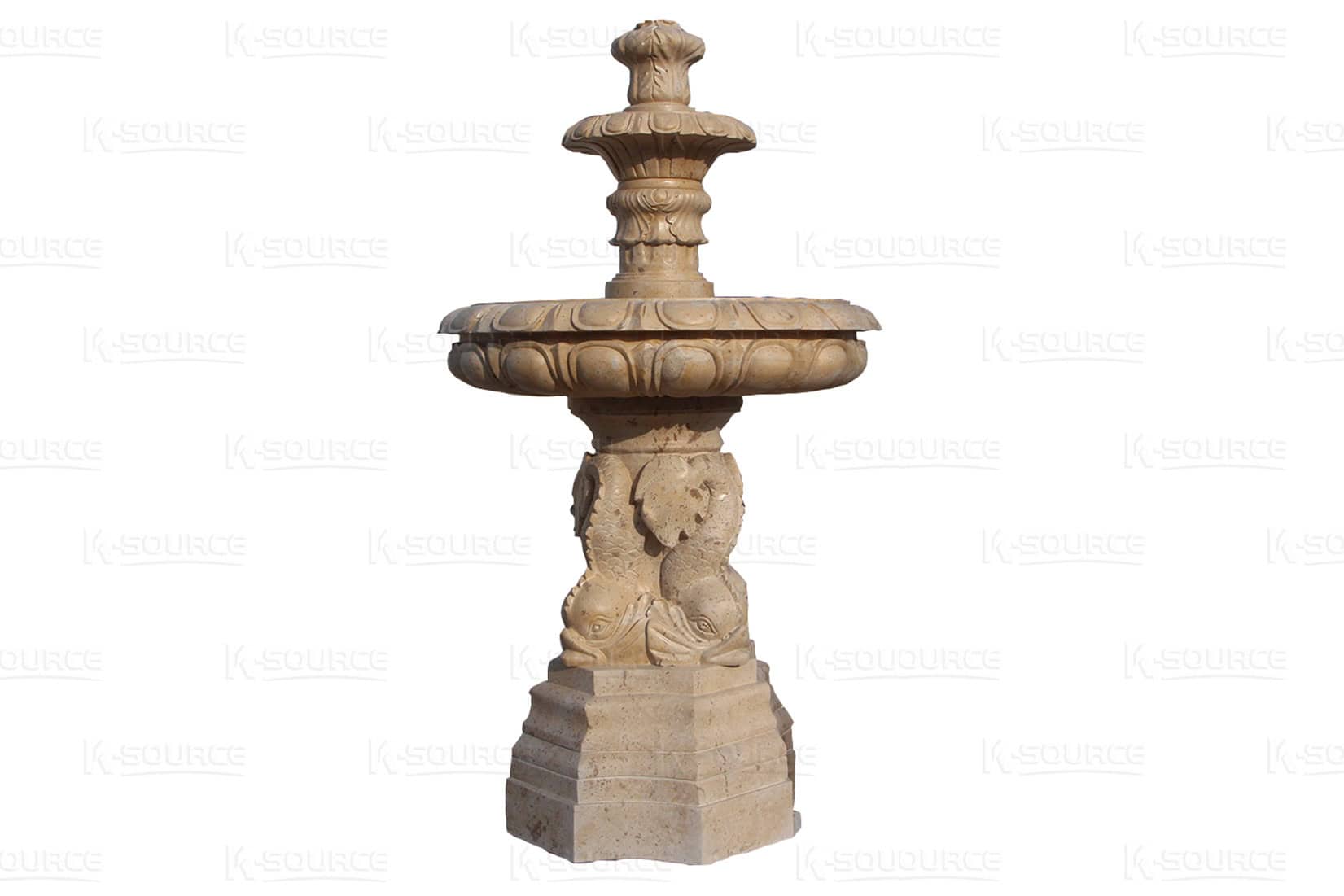 Stone fountain with ugly fish spitting water