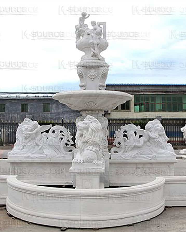 White Marble Lion Statue Fountain