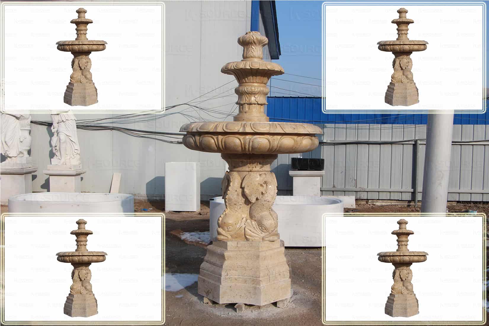 Yellow retro fish fountain statue