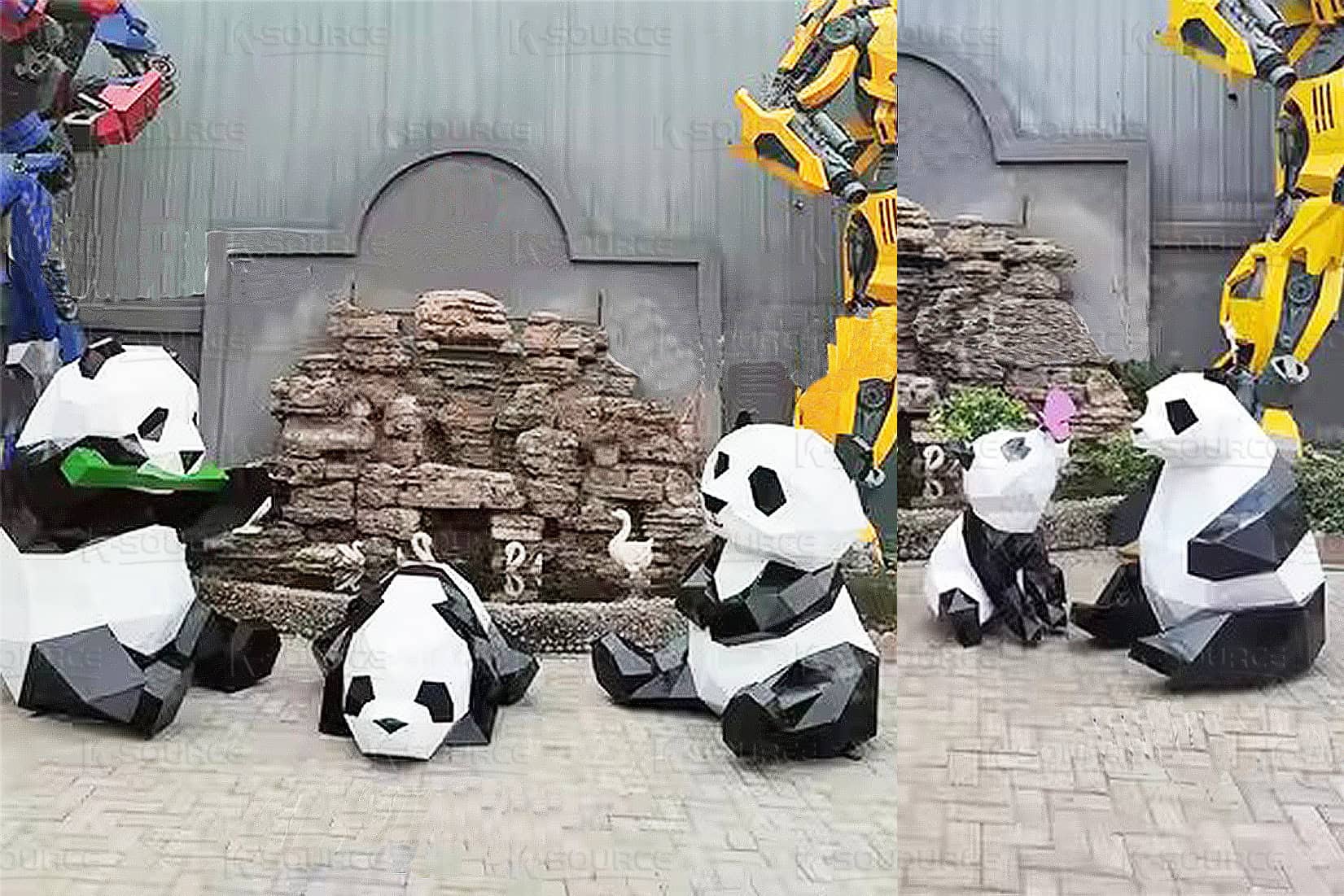 The shape of this stainless steel panda sculpture has been scientifically and reasonably proportioned and adjusted