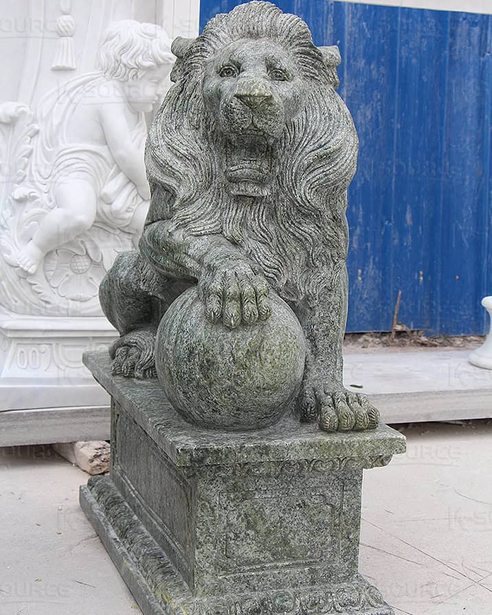 This lion statue is made of sesame black stone.