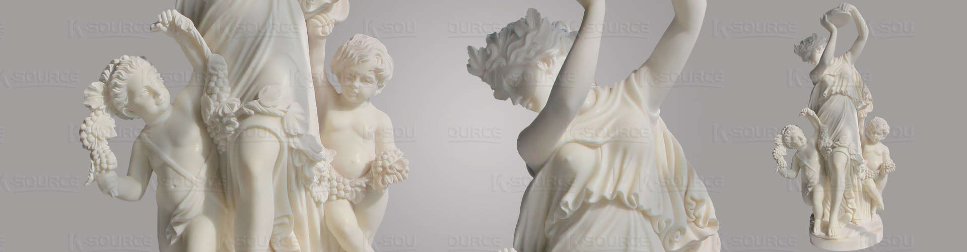 Marble statue of young mother dancing with cute little child