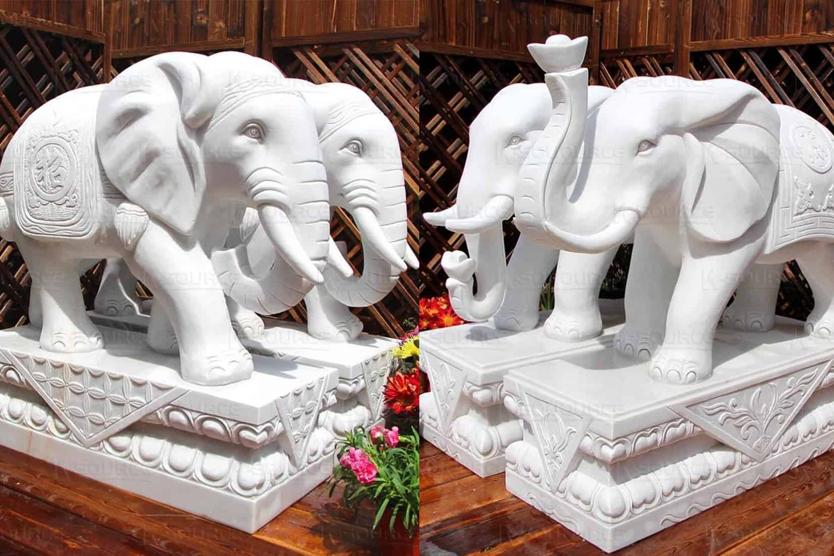 The white marble elephant statue has the symbolic meaning of auspiciousness and wisdom