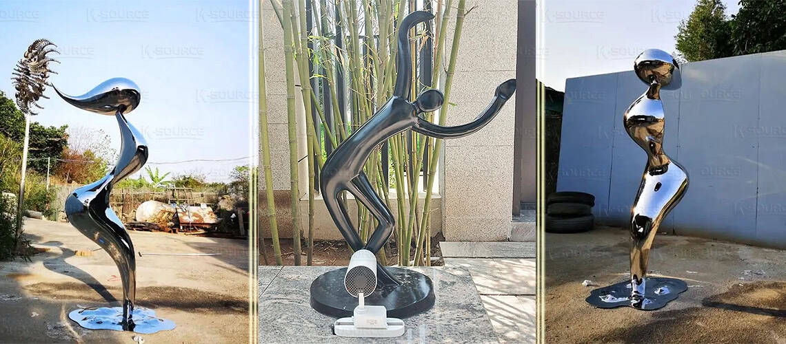 Lines and shapes are elements often used in the creation of abstract human sculptures.