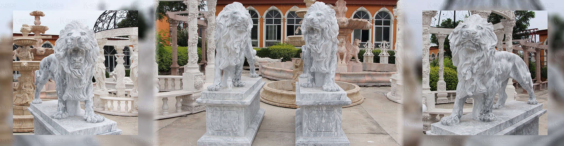 Elegant Carrara marble pair of lion statues