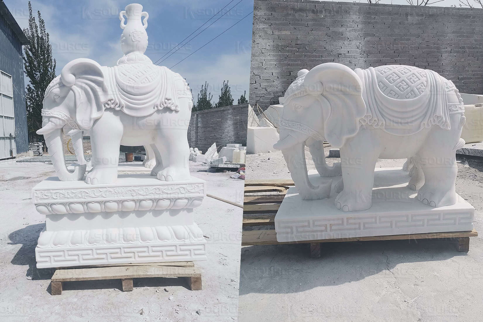 The marble elephant carrying the vase means everything is safe