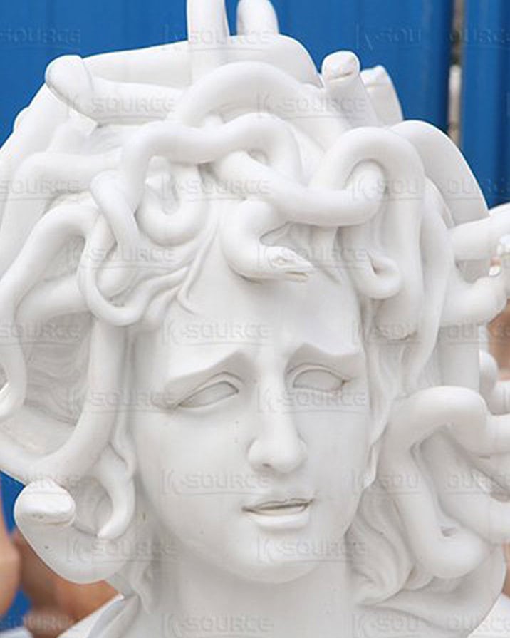 The shape of the Medusa marble statue comes from the image of Medusa, the snake lady in ancient Greek mythology.
