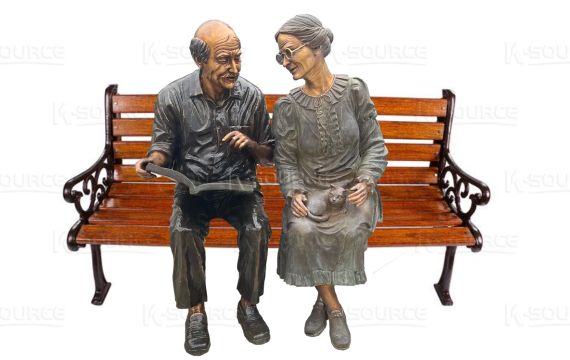 Bronze Couple Statue Sitting Bench