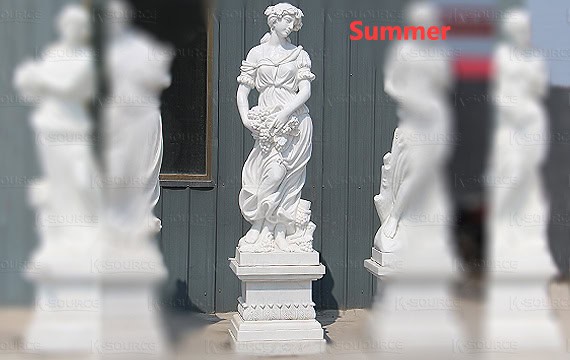 he head of the summer goddess carries a wreath of woven green leave