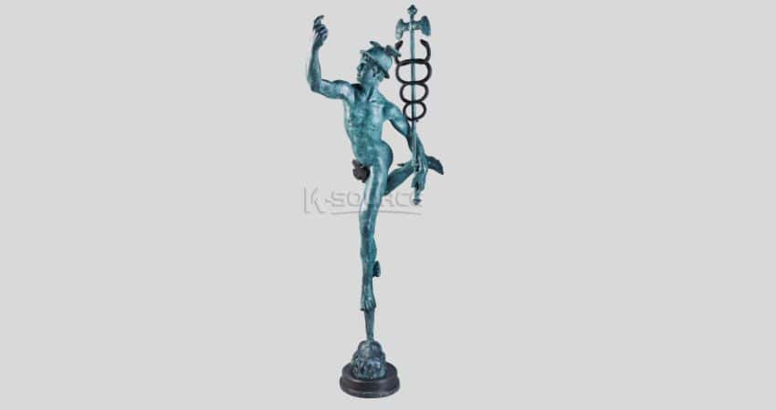 Bronze Winged Mercury Statue, Mercury Sculpture Deco