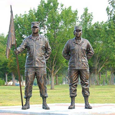 Bronze male and female soldier statues
