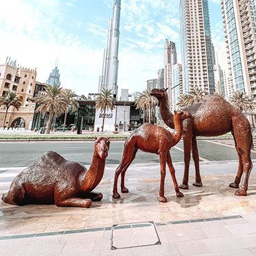 Three camel sculptures in downtown Dubai