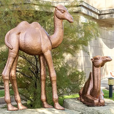 Two bronze camel statues in Almaty, Kazakhstan.